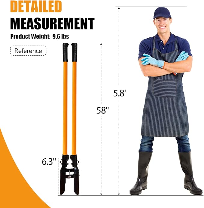 VNIMTI Post Hole Digger Tool, Heavy Duty Post Hole Digger with Fiberglass Handle, 58 Inches