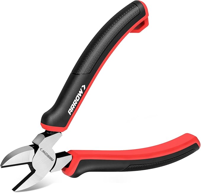 ARROW High Leverage Diagonal Pliers, 6 Inch Wire Cutters with Comfortable TPR Handle, High Carbon Steel Side Cutters for Cutting Wire