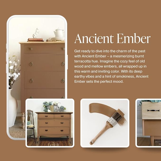 Country Chic All-in-One Chalk Paint for Furniture, Cabinets, Home Decor, Eco-Friendly, Matte Finish, Built-In Primer & Top Coat for Wood, Metal - Ancient Ember (Terracotta Brown) - Pint 16 oz (475 ml)