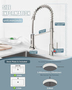 Kitchen Faucet, Commercial Kitchen Sink Faucets with Pull Down Sprayer, Stainless Steel Faucets for Kitchen Sinks, Dual Function Spray Head, Single Handle Spring Kitchen Faucets -Brushed Nickel