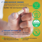 HMB 3000mg and Vitamin D3 Supplement Capsules per Serving *USA Made & Tested* Promotes Muscle Growth & Recovery - HMB Supplement and Vitamin D3 (1600 IU) - 120 Capsules 30 Servings
