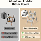 Taranta 3 Step Ladder,Aluminum Lightweight Folding 3 Step Stool with Anti-Slip Wide Pedal,330lbs Capacity Step Ladder for Household,Kitchen,Office - Misty Gray