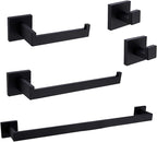 TRUSTMI Black Bathroom Hardware Set Contemporary 5-Pieces Wall Mounted Towel Bar Set, Stainless Steel Square Shaped Bathroom Hardware Accessories, Matte Black