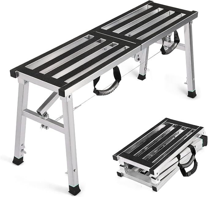 Folding Work Platform Height Adjustment 19-27"(H) Portable Steel Step Ladder Stool for Home, Office, Workshop and Garage, Maximum Load 400lbs