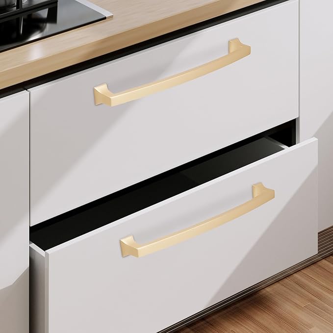 COTYKILEY 10 Pack 7.5 Inch(192mm) Brushed Brass Cabinet Handles Gold Kitchen Cabinet Pulls Cabinet Door Handles Kitchen Cabinet Hardware Cupboard Drawer Pulls Dresser Handles