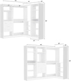 Unikito 86” Closet System, Large Corner Closets Organizer with Hanging Rods and Mirror Design, Freestanding Adjustable Wood Clothes Garment Rack with Drawers, Sturdy Walk in Closet Tower, White