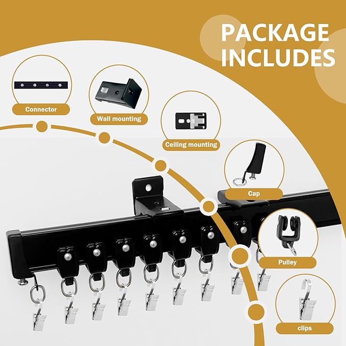 Bendable Ceiling Curtain Track Ceilings Mount or Wall Mounted Heavy-Duty Room Divider Curtains Rails for Living room Bedroom Shower Privacy RV Garage Dividers with Clips，Black 24 FT