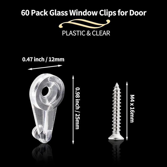 60 Pack Glass Window Clips Clear Retainer Clips, Glass Door Holder Cabinet Panel Bracket Screen Fixing Clips, Glass Door Retainer Kit Mirror Hanging Hardware for Vanity Mirror Window Screen