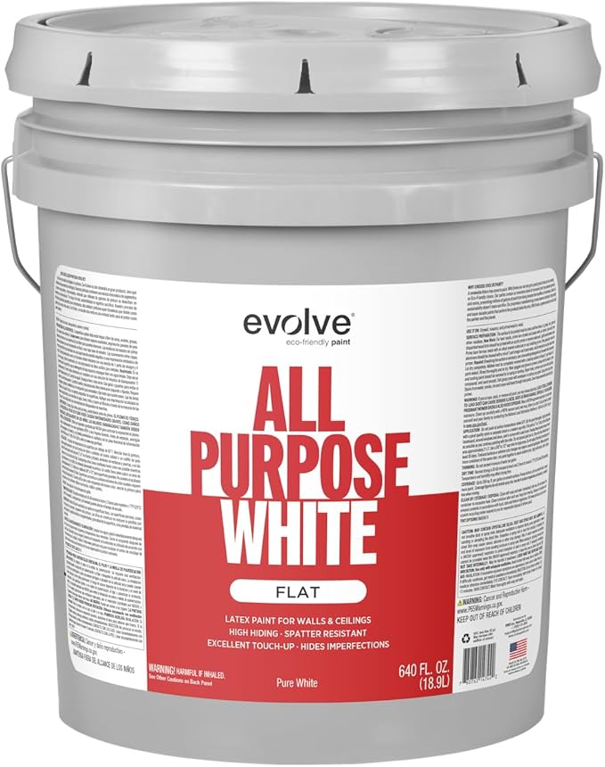 EVOLVE All Purpose Whites: Latex Flat Interior Paint for Walls & Ceilings, Shades of White, Quick Dry, Excellent Touch-Up & Coverage, Eco-Friendly (Snow Drift)