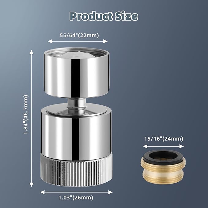 Hibbent Dual Water Flow Sprayer Kitchen Sink Aerator - 360-degree Swivel Bathroom Faucet Aerator, Easy One-Hand Control, 1.8 GPM-55/64 Inch-27UNS Female Thread, Chrome