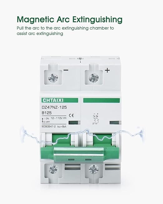 12V-110V DC Miniature Circuit Breaker, 80 Amp 2 Pole Battery Breaker Protector for Solar PV System and RV, Thermal Magnetic Trip, DIN Rail Mount, High Current DC Disconnect Switch MCB 2P B80