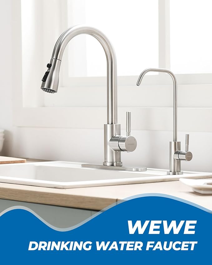 WEWE Drinking Water Faucet, Lead-Free Kitchen Water Filter Faucet for Reverse Osmosis or Water Filtration System, RO Faucet, Brushed Nickel