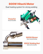 VEVOR Handheld Plastic Welding Extruder, 800W Hitachi Motor Extrusion Welding Gun - 0.79 in Weld Width & 360° Nozzle, Dual Heating System PP PE PVC HDPE Extrusion Welder for Membrane Pipe Plate