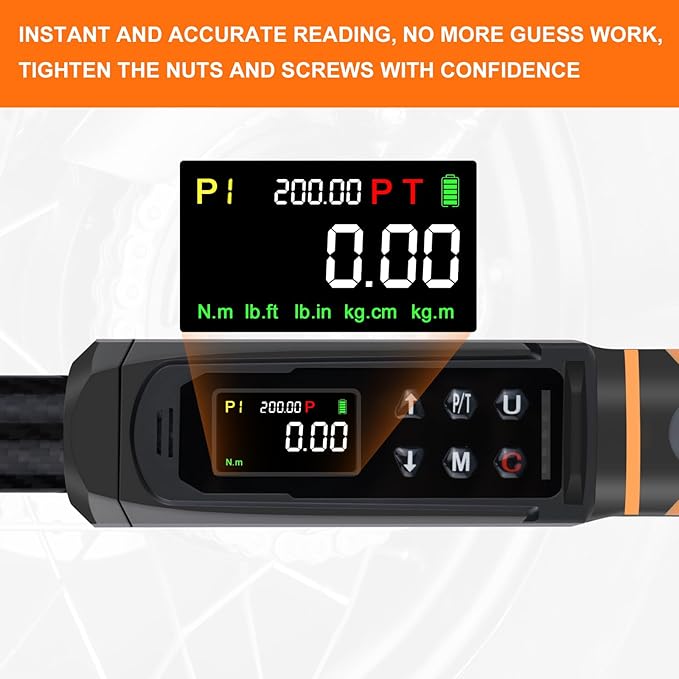 Digital Torque Wrench 1/2 Drive with Carbon Fiber Body, 2.2-147.5 Ft.lb Range, ±1% Accuracy with Vibration, Buzzer and LED Alert, Suitable for Car, Motorcycle and Bicycle