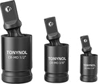 3 Pcs Universal Joint Swivel Socket Adapter Set 1/4",3/8"& 1/2"Drivers,U-Joint Drive CR-MO Impact Grad Wobble Socket Wrench Set。