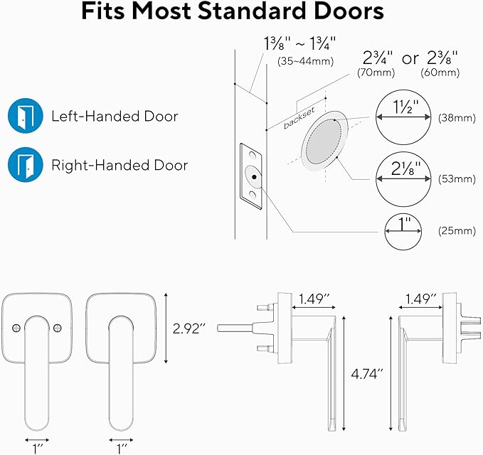 ULTRALOQ Passage Lever Door Handle, Reversible Handle No Lock for Interior or Exterior Door, Closet, Hallway, Adjustable Latch Backset, IP65 Waterproof, Satin Nickel, Zinc Alloy
