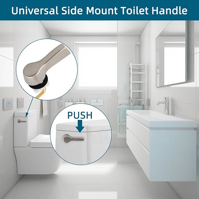 Hygie Rinse Metal Toilet Handle Lever Flush Replacement, 2PCS Universal Side Mount Toilet Handle with Stainless Steel Flapper Chains, Toilet Repair Kit, Brushed Nickel