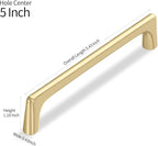 5 Pack 5 Inch(128mm) Hole Center Modern Brushed Gold Cabinet Pull Handle Timeless Vanity Drawer Pull Handle Classic Cabinet Hardware for Kitchen Dresser Bathroom, Screws Included, B-Gold(5x5)