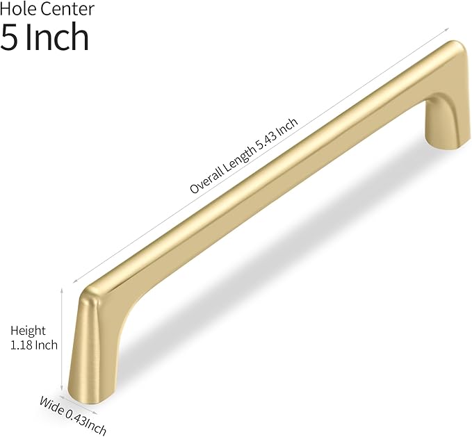 5 Pack 5 Inch(128mm) Hole Center Modern Brushed Gold Cabinet Pull Handle Timeless Vanity Drawer Pull Handle Classic Cabinet Hardware for Kitchen Dresser Bathroom, Screws Included, B-Gold(5x5)