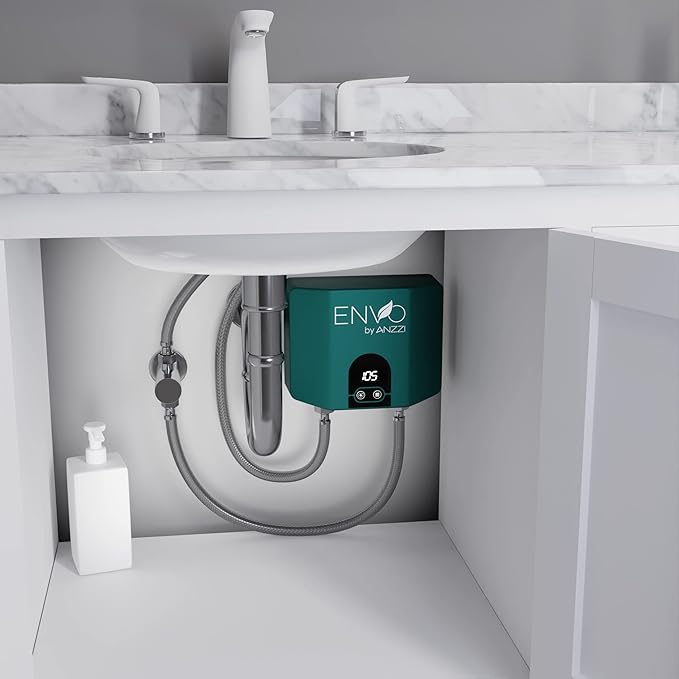 ANZZI Envo ANZZI Electric Tankless Water Heater 3.5 KW at 120 Volts, Small Enough to Install Anywhere - For for any bathroom sink or kitchen sink (WH-AZ035-M1)