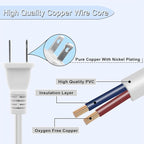 8-Pack Extension Cord 2 Prong,10FT Long Cords Extension for Indoor/Outdoor,US Male/Female Power Cable for NEMA 1-15P to NEMA 1-15R,White