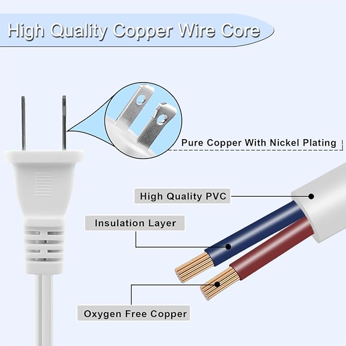 8-Pack Extension Cord 2 Prong,10FT Long Cords Extension for Indoor/Outdoor,US Male/Female Power Cable for NEMA 1-15P to NEMA 1-15R,White