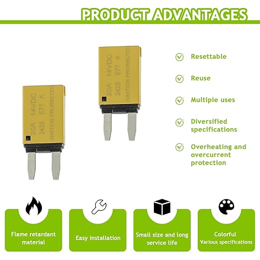 20A DC 12V-14V Auto Reset Circuit Breaker ATM Low Profile T1 Mini Blade Fuses Breakers for Car Trucks Marine Boat RV Solar and More,2 Pack