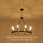 Farmhouse Wooden Wagon Wheel Chandelier 8 Lights 23.6'' Rustic Black Metal Light Fixtures Vintage Wood Round Chandelier for Living Dining Room Kitchen Entryway Foyer