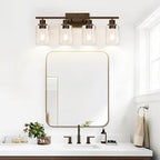 4 Light Bathroom Light Fixtures, Oil-Rubbed Bronze Modern Vanity Lights with Clear Glass Shades, Bathroom Wall Lamp for Mirror Living Room Cabinet