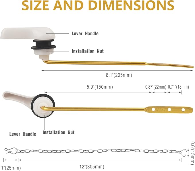 Toilet Handle Replacement Kit, 2-Pack Toilet Lever Flush Handle, Toilet Flusher Handle Lever with Stainless Steel Flapper Chain, Front Mount Toilet Trip Levers Fit for Most Toilet Tanks, White