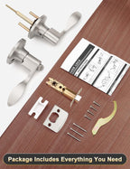 Mengico 10 Pack Satin Nickel Privacy Door Lever, Modern Interior Door Knobs Locks for Bedroom and Bathroom, Heavy Duty Door Handle, Reversible Wave Lever Handle