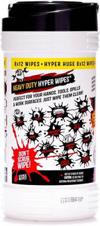 Hyper Wipes, 2 Pack Heavy Duty Hand & Tool Cleaning Wipes, 8"x12" Size Multi-Surface Cleaning Wipes, Degreasing, All Purpose Cleaner, Bathroom, Mechanic, Work Surface Wipes, 180 Count Canister