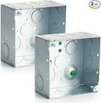 2 Pcs 4 x 4 Inch Metal Electrical Junction Box 2-1/8'' Deep Square Electrical Box Silver Galvanized Steel Drawn Construction