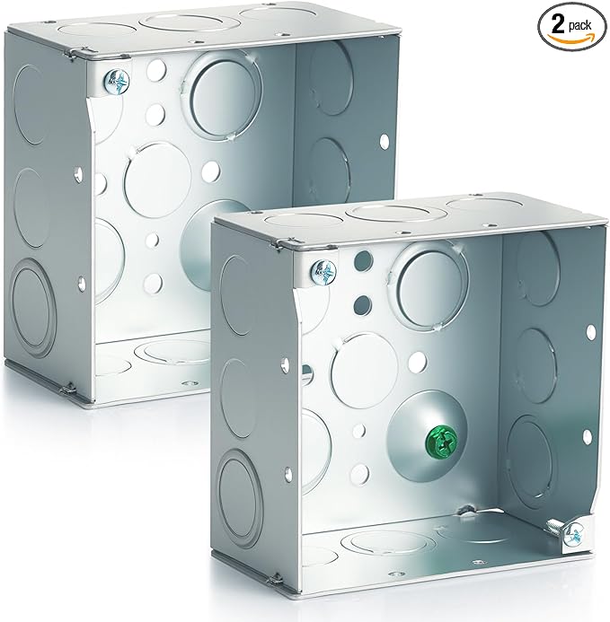 2 Pcs 4 x 4 Inch Metal Electrical Junction Box 2-1/8'' Deep Square Electrical Box Silver Galvanized Steel Drawn Construction