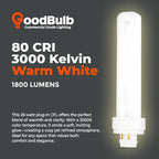 GoodBulb 26 Watt CFL Light Bulbs 4 Pin G24Q-3 Base 3000K Warm White 26W High Output 1800 Lumens Double Tube Compact Fluorescent Light Bulbs Plug-in 10 Pack