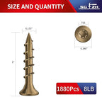 #8 x 1 Inch Deck Screws (1880Pcs) 8lb. Carbon Steel, Yellow, Flat Head, Rust Resistant epoxy Coated, with T25 Star Bit