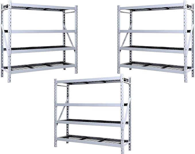 Heavy Duty Member Mark 4-Shelf Industrial Storage Rack, 77" W x 24" D x 72" H (Granite, 3 Pack)