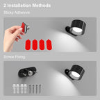 Koopala 2PCS Rechargeable Battery Operated LED Wall Lamps, Wall Mounted Lights with 3 Brightness 3 Color Temp Removable Charging 360°Rotate Magnetic, Cordless Wall Sconces for Reading Bedside-Black