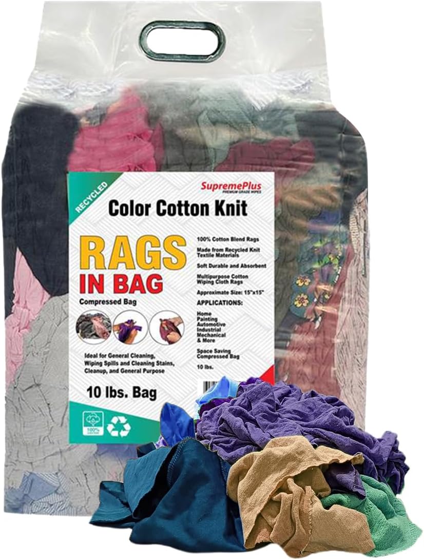 Recycled Color Knit Cleaning Rags (600 lbs. Pallet 60x10 lbs. Bags) – Shop Rags Bulk for Workshops, Mechanics, Painters, and Home Use, Multipurpose Cotton T-Shirt Rags