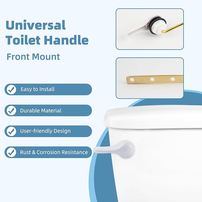 iFealClear Universal Toilet Handle Replacement Kit Front Mount with 2-Inch Rubber Toilet Flapper Replacement, Toilet Tank Parts Compatible with Kohler, American Standard, TOTO, Mansfield, White