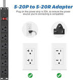 HEZI 20 Amp Power Strip with 5-20P/T- Plug, Heavy Duty High Amp Metal Surge Protector, Mountable Industrial Power Strip with 6AC Outlets(5-20R) and Circuit Breaker, 6FT 12AWG Extension Cord