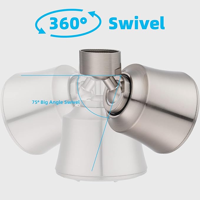 iFealClear Kitchen Sink Faucet Head, 360° Faucet Sprayer Attachment for Kitchen Faucet, Large Angle Faucet Aerator 55/64-27UNS, 2 Metal Swivel Joints, 4 Spray Modes, Brass Adapters, Brushed Nickel