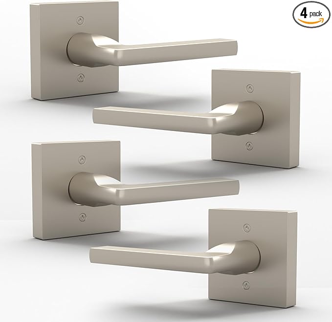 Mega Handles Prime Dummy Door Handles - 4 Pack Heavy Duty Brushed Nickel Door Handles, Non-Turning Door Handle for Closet & French Doors, Single Side, Fits All Standard Doors - Satin Nickel