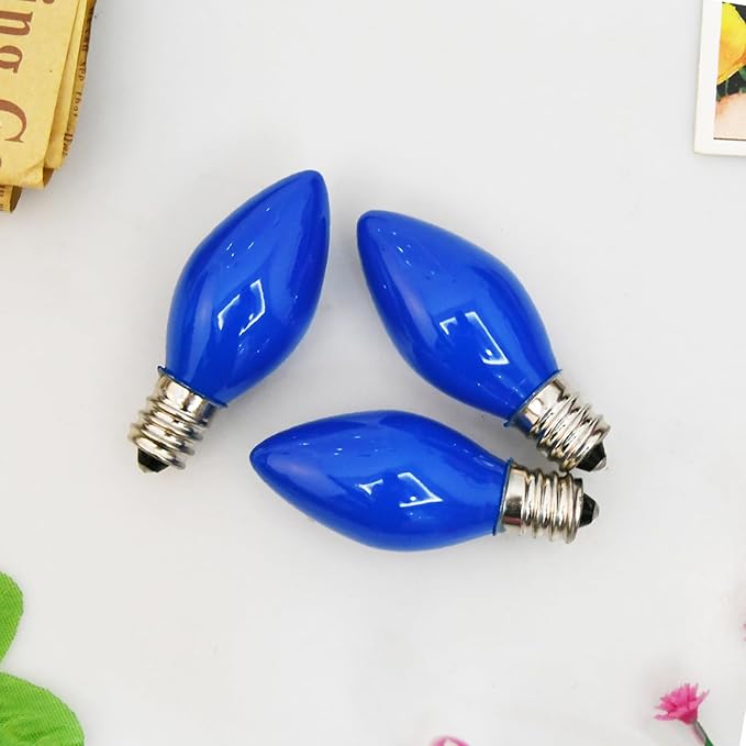 SUNSGNE C7 LED Blue Replacement Christmas Light Bulbs, 0.6W LED E12 Candelabra Base Bulbs - Great for Christmas Outdoor String Lights, Salt Lamp, Night Lights, Decorative Lights, Pack of 25