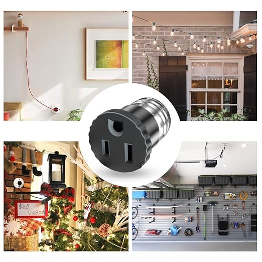 6 Pack, Light Socket to Plug Adapter, Light Bulb Socket Convert to Outlet Adapter (Black).