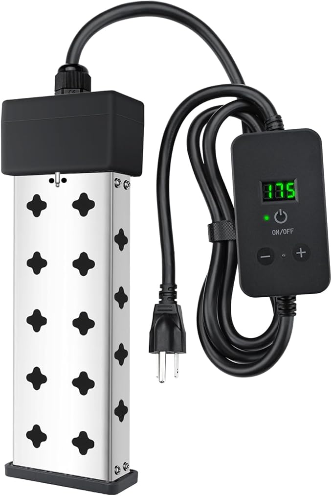 Immersion Water Heater 1800W, Portable Submersible, Real Time Temp Display, Thermostat Temp Control, Dry Burn Protection, Heating for Buckets Bathtubs Hot Tubs Above Ground and Inflatable Pools