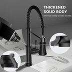 DAYONE Matte Black Kitchen Sink Faucet with Pull Down Sprayer Antique, 3 Modes Stainless Steel Spring Vintage Sink Faucet for Kitchen Bar Camper 1 or 3 Holes Single Handle