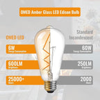 OMED LED Edison Vintage Light Bulb 60 Watt Equivalent E26 Base 2700k Soft White Dimmable ST64 Amber Glass 60w Energy Saving Ideal Dining Rooms Durable Light for a Cozy Atmosphere 6 Pack 6w Led Bulbs