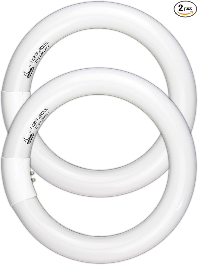 Circular Bulb FC8T9/DL, 8 Inch T9 22W Circline Fluorescent Light Bulbs, Replacement Round Fluorescent Lamp Tube, Bright Daylight 6400K 1250 Lumens, G10q 4 Pin Base, 2 Pack