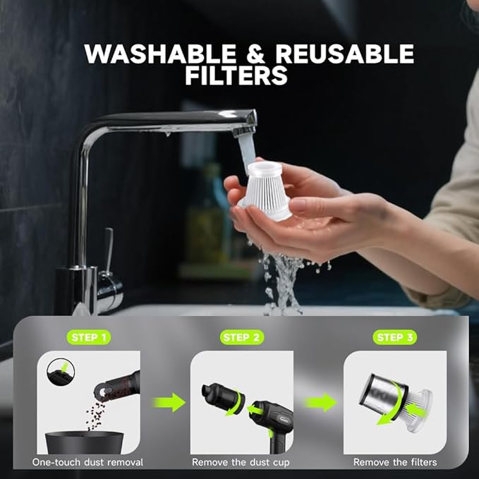 Handheld Car Vacuum Cordless, Portable Cars Vacuum Cleaner with 40000Pa High Power & Suction, Powerful 4-in-1 Hand Held Air Duster Fast Cleaning for Car,Home,Office,Pet Hair (Green)